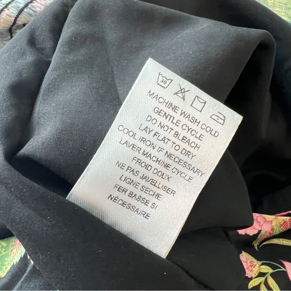 NSR Maxi Dress Satin Polyester Floral Black Pink Green Side Slit Size Small - Picture 11 of 12